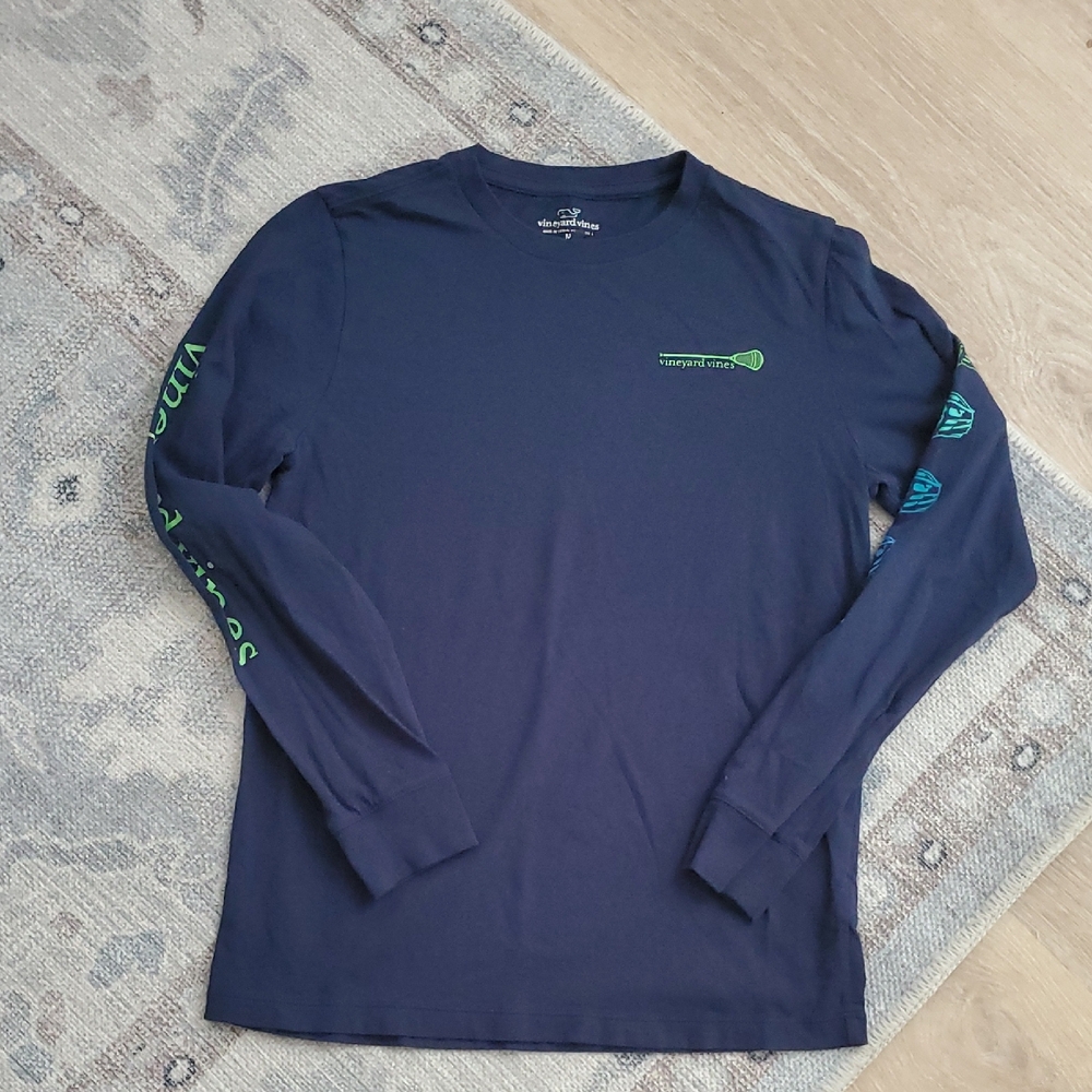 Vineyard Vines Boys Lacrosse Long Sleeve Navy T-shirt SzM (12-14)